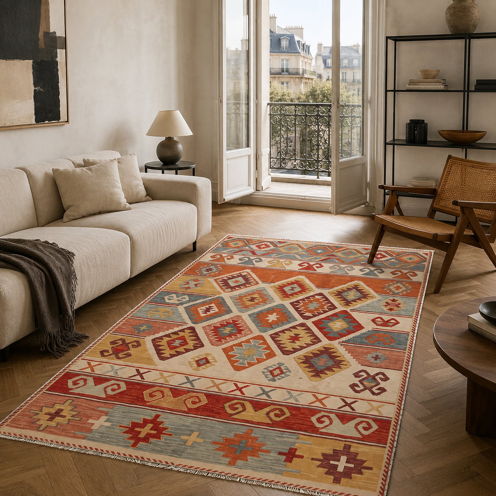 RWK3052 washable chenille area rug, room scene