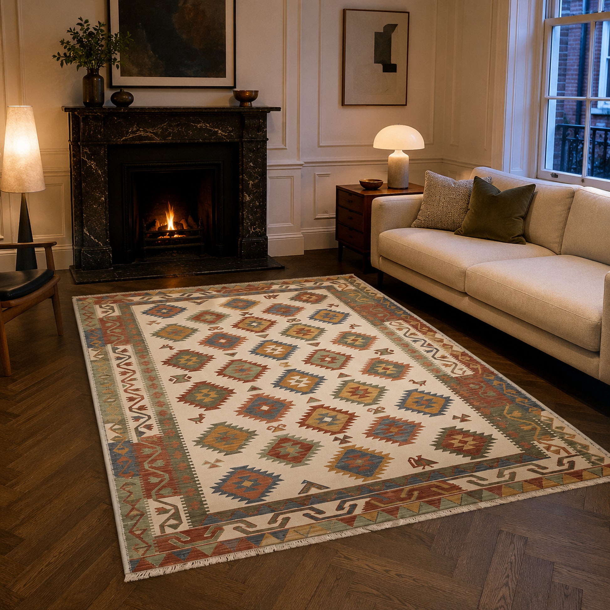 RWK3053 washable chenille area rug in a modern living room