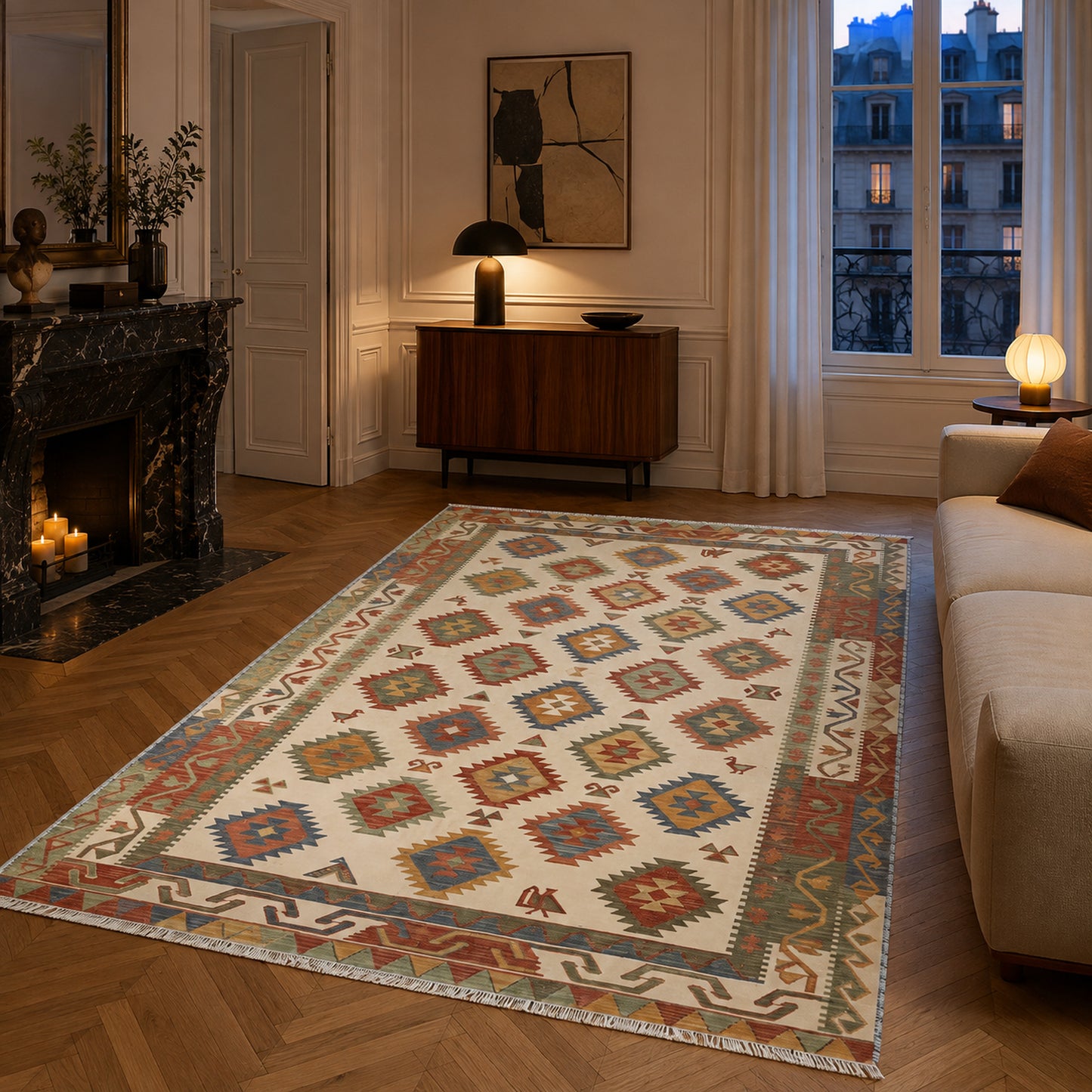 RWK3053 washable chenille area rug in a modern living room