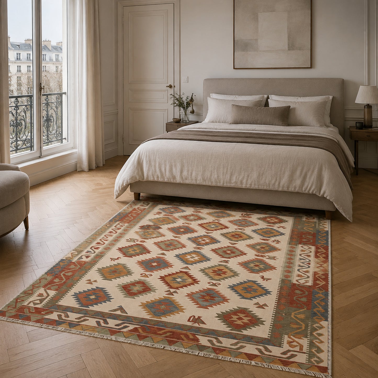 RWK3053 washable area rug in a modern bedroom