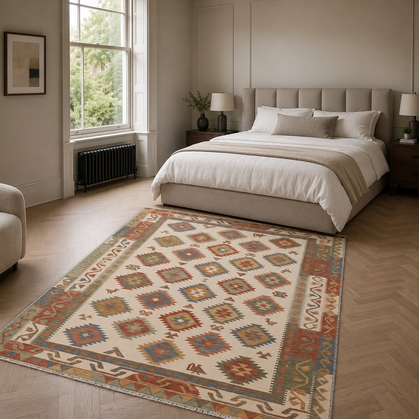 RWK3053 washable area rug in a modern bedroom