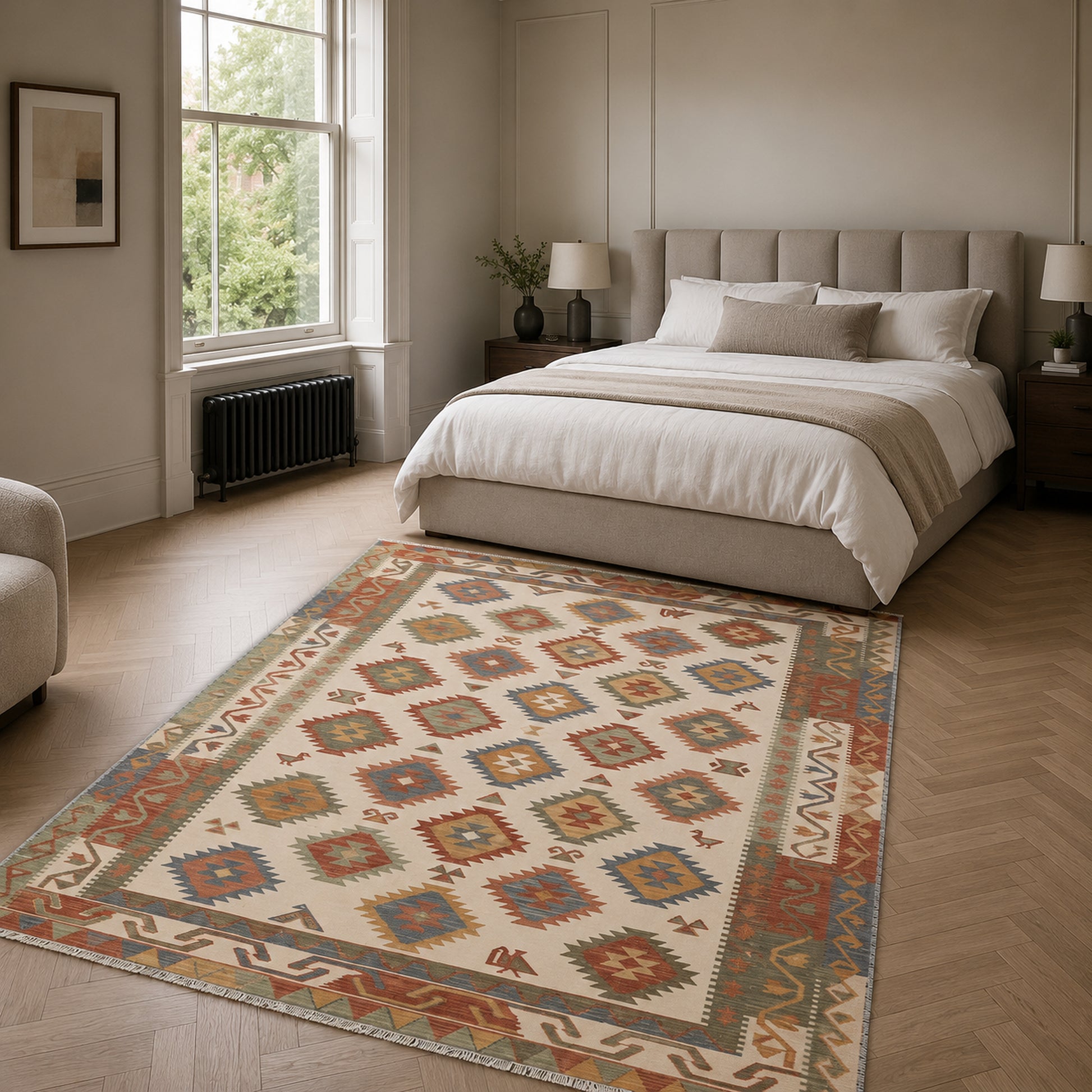 RWK3053 washable area rug in a modern bedroom
