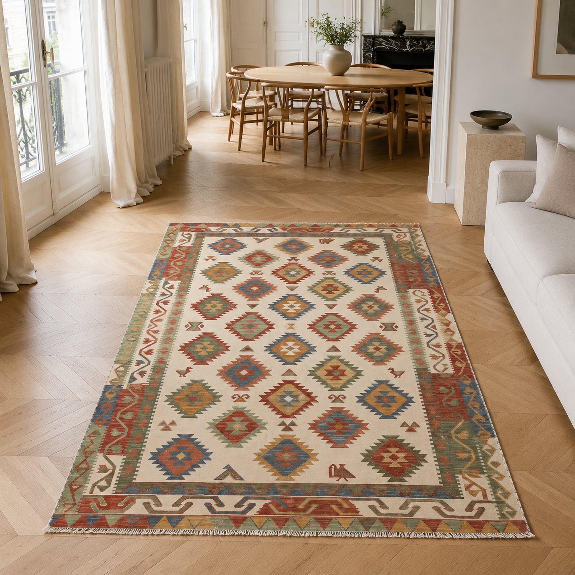 RWK3053 washable area rug in a modern dining room