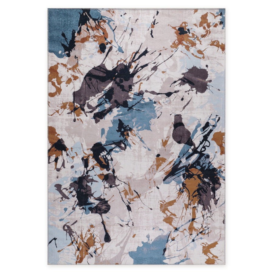 Lantern Stripes Deep Blue Abstract Washable Rug
