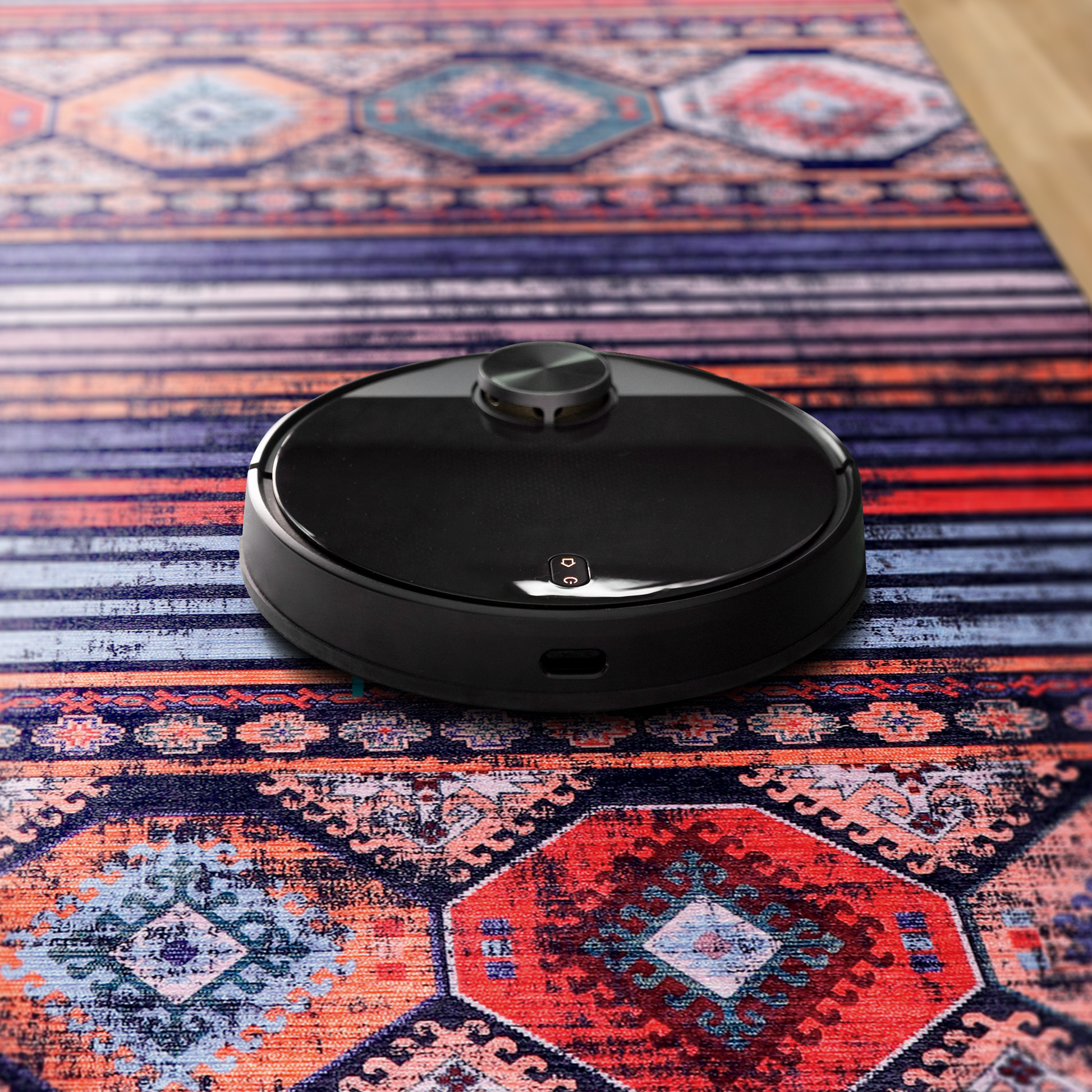 RWNL1008 washable chenille area rug, robot vacuum