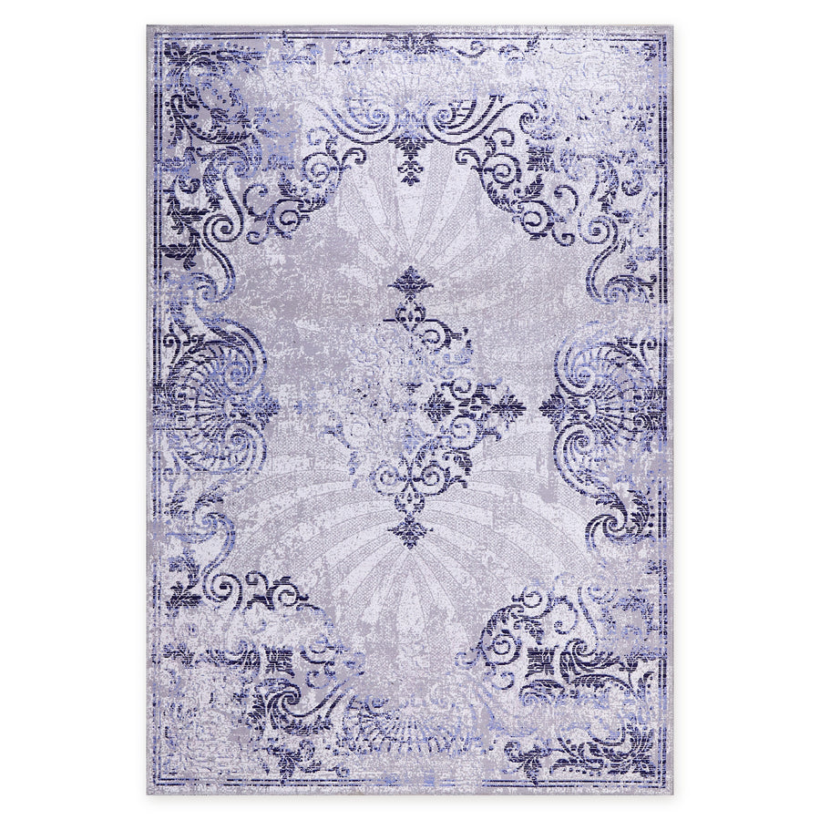 Symmetric Stripes Grey Abstract Washable Rug