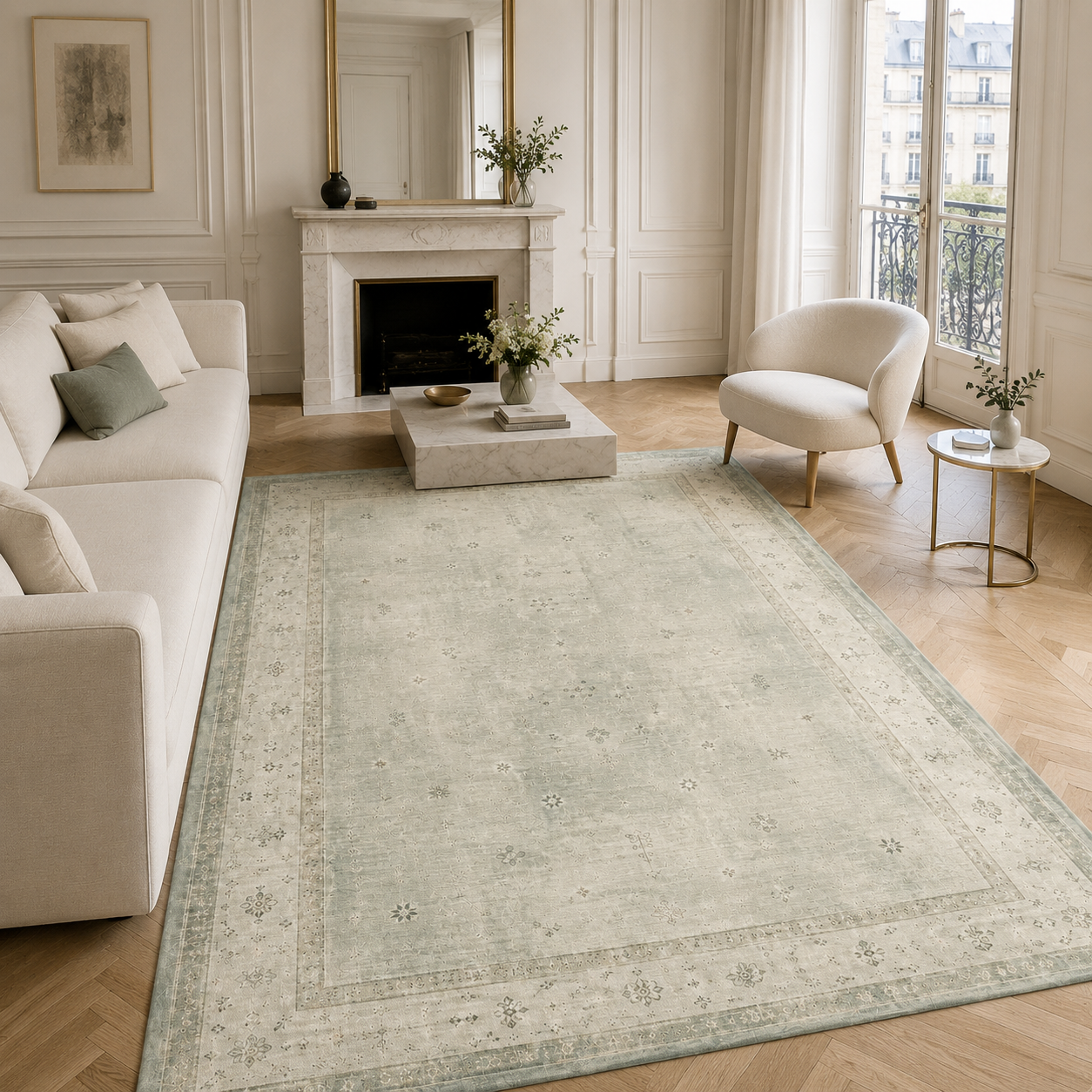 RWPR00010 washable chenille area rug, room scene