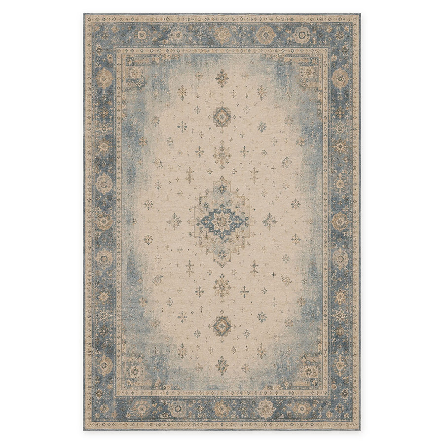 Cool Medallion Off White Traditional Washable Rug