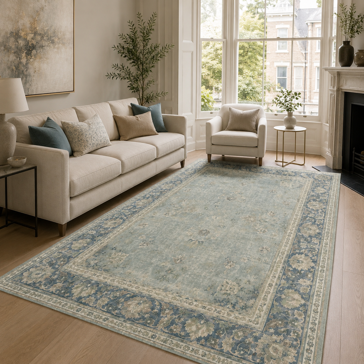 RWPR0004 washable chenille area rug, room scene