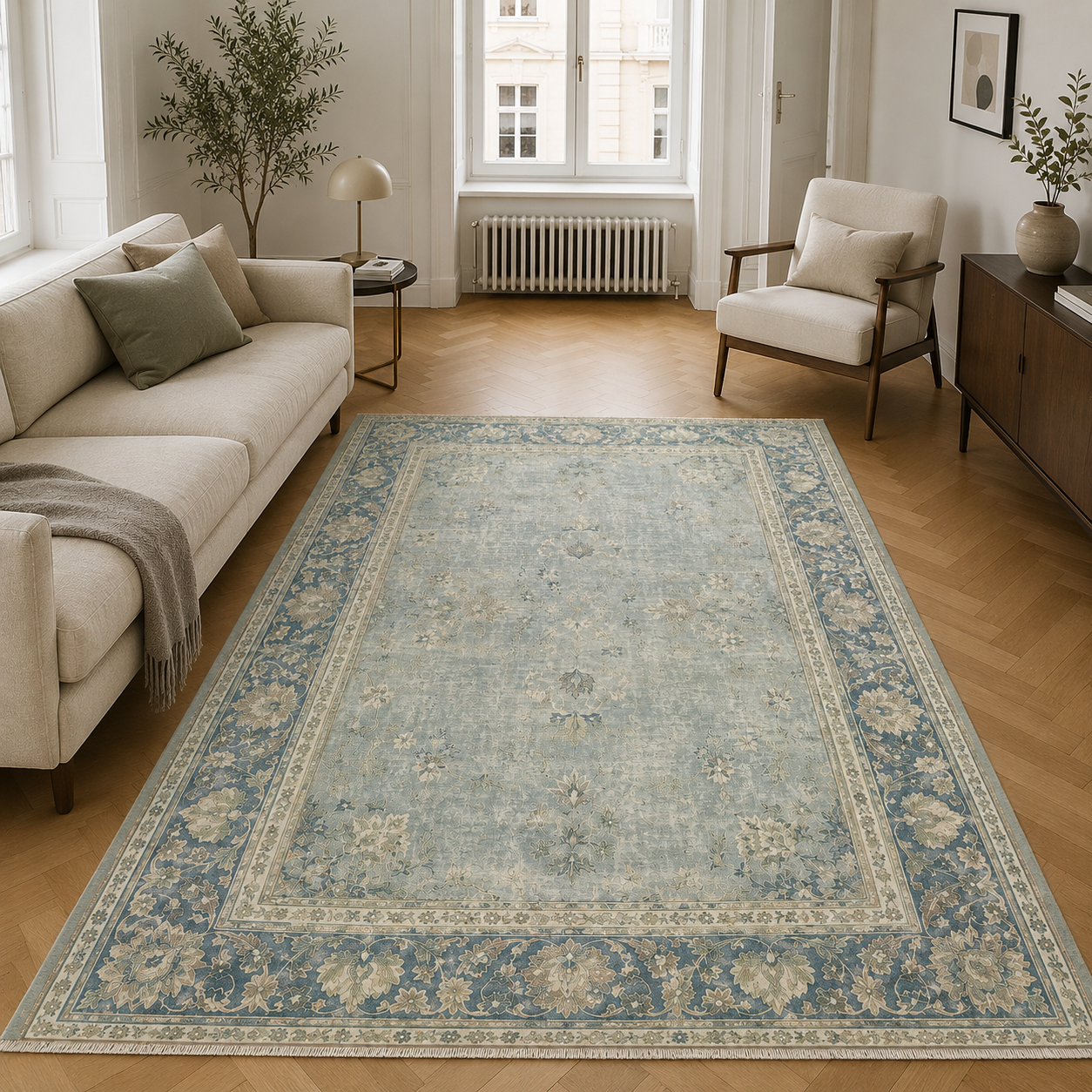 RWPR0004 washable chenille area rug, room scene