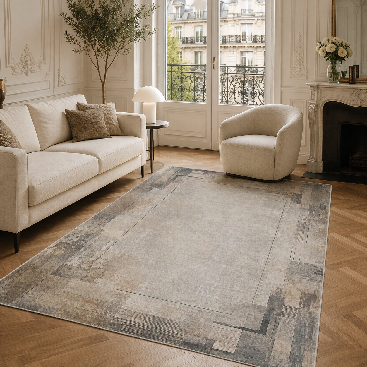 RWPR0006 washable chenille area rug, room scene