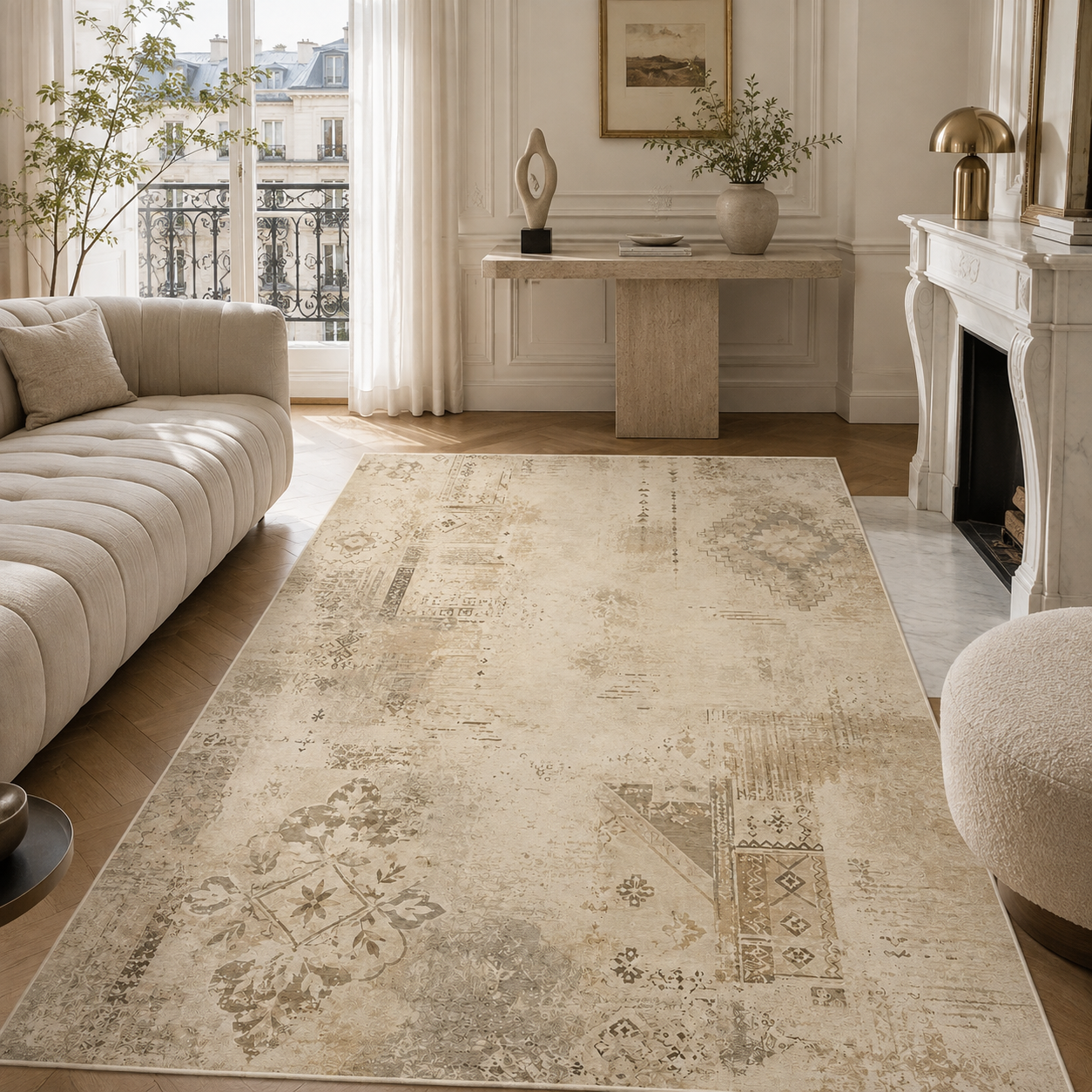 RWPR0007 washable chenille area rug, room scene
