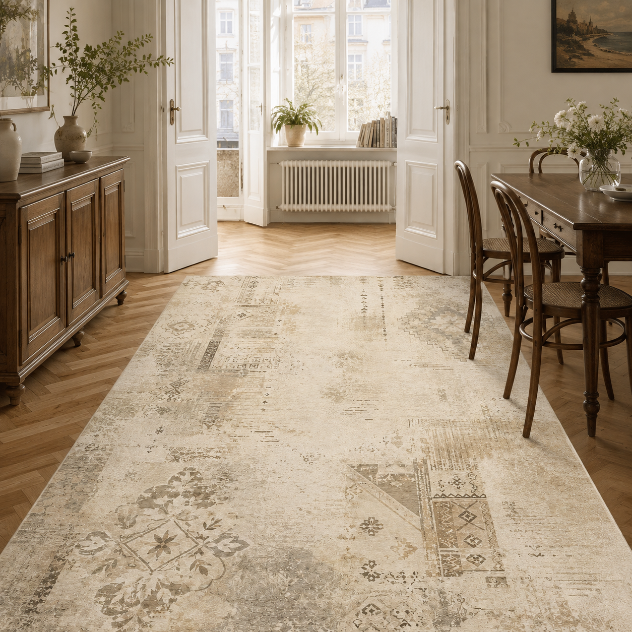 RWPR0007 washable chenille area rug, room scene