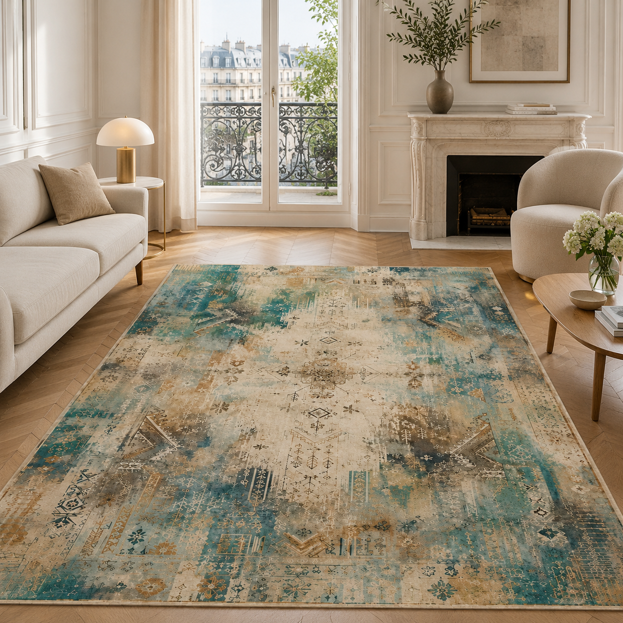 RWPR0008 washable chenille area rug, room scene