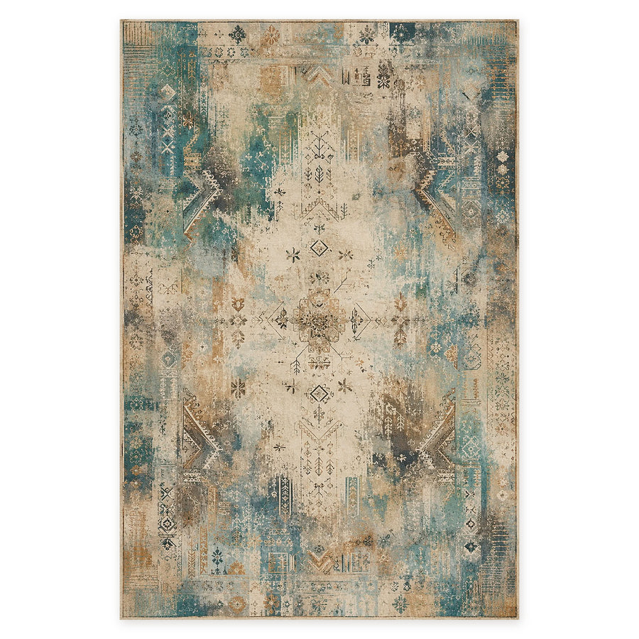 Noble Watercolour Muted Green Abstract Washable Rug