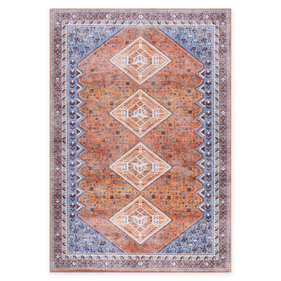 Aydın Terrakotta Teppich, Stammes-Muster, waschbar