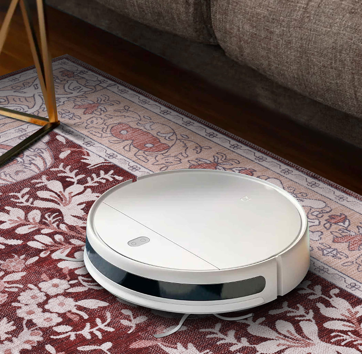 RWR4 washable chenille area rug, robot vacuum