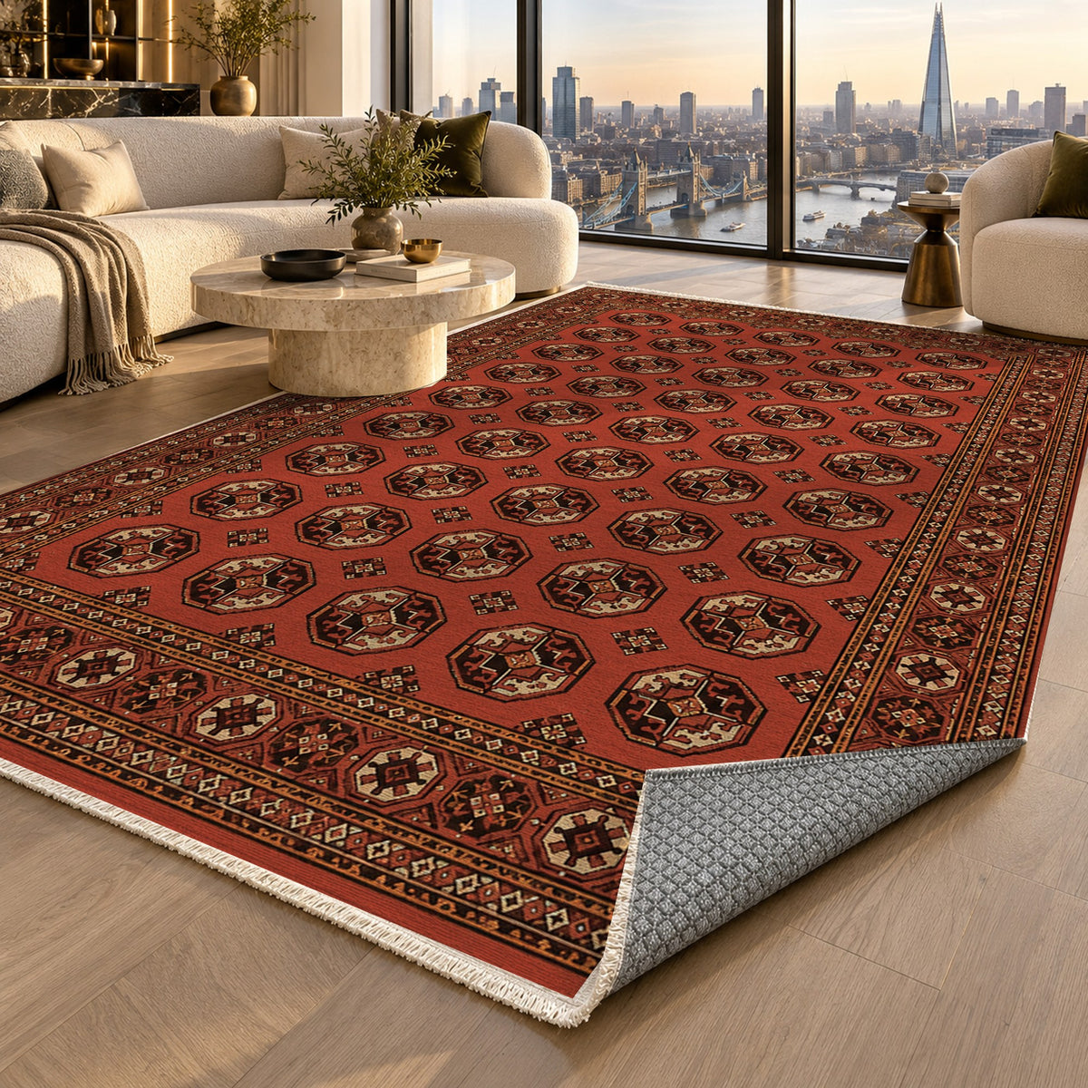 Afghan Red Gul Brick Red Ethnic Washable Rug — london luxury living