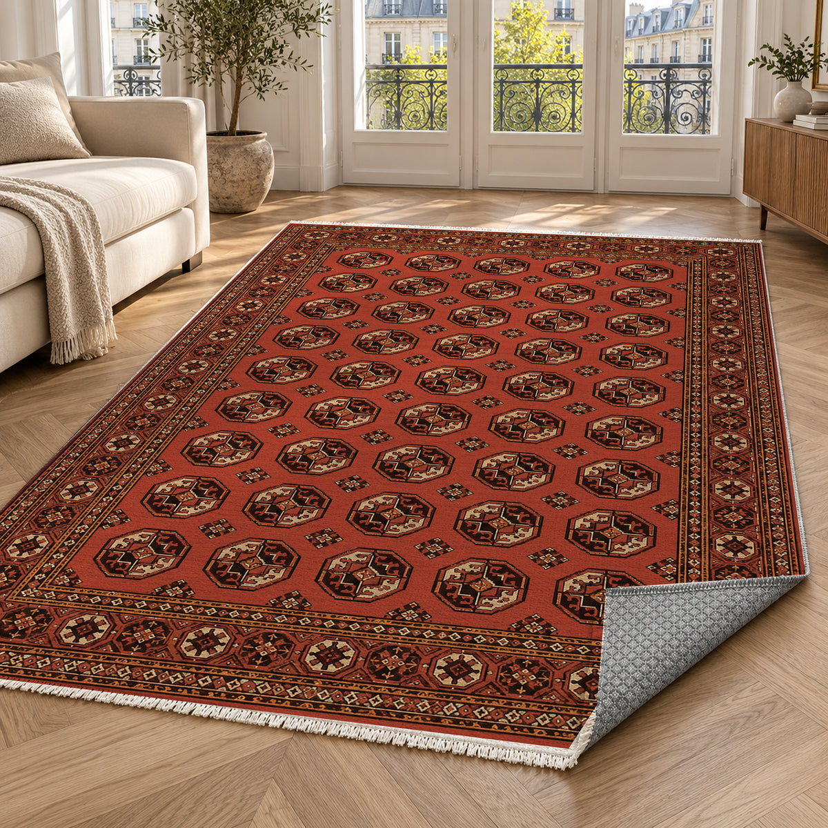 Afghan Red Gul Brick Red Ethnic Washable Rug — paris living