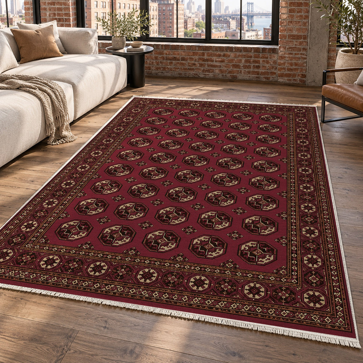 Afghan Red Gul Burgundy Gold Ethnic Washable Rug — new york living