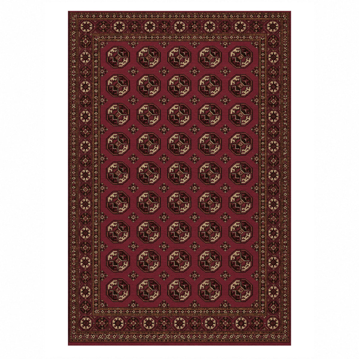 Afghan Red Gul Burgundy Gold Ethnic Washable Rug — top view