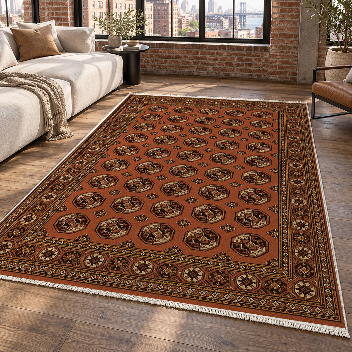 Afghan Red Gul Burnt Sienna Ethnic Washable Rug — new york living