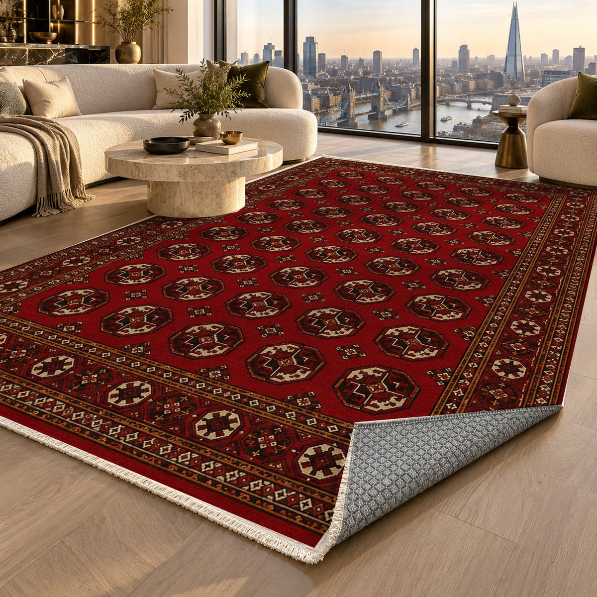 Afghan Red Gul Classic Afghan Red Ethnic Washable Rug — london luxury living