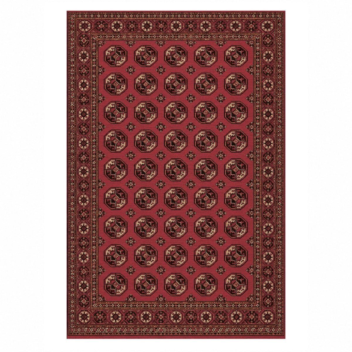 Afghan Red Gul Cranberry Sand Ethnic Washable Rug — top view