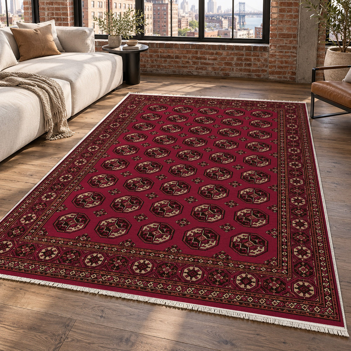 Afghan Red Gul Deep Garnet Ethnic Washable Rug — new york living
