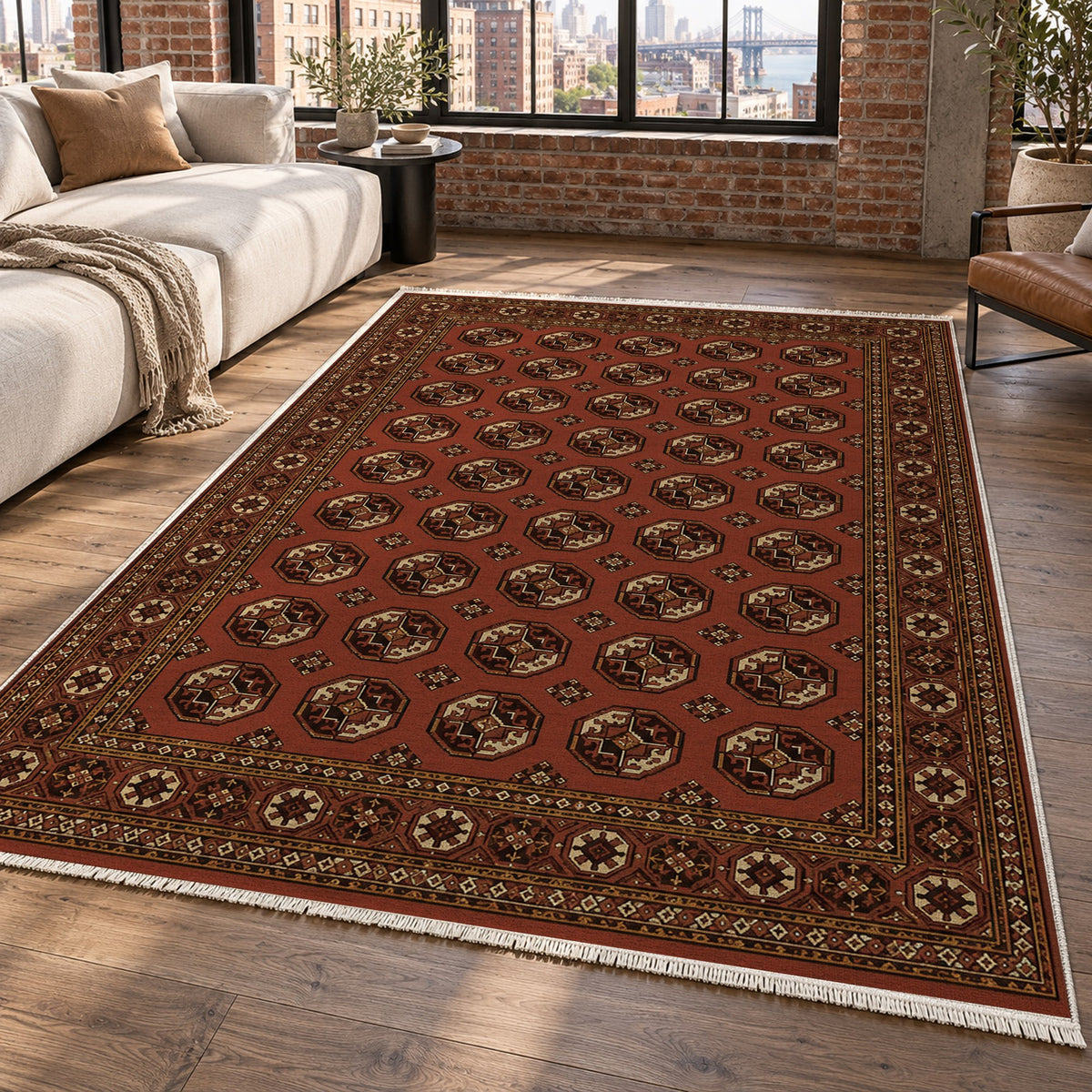 Afghan Red Gul Mahogany Ethnic Washable Rug — new york living