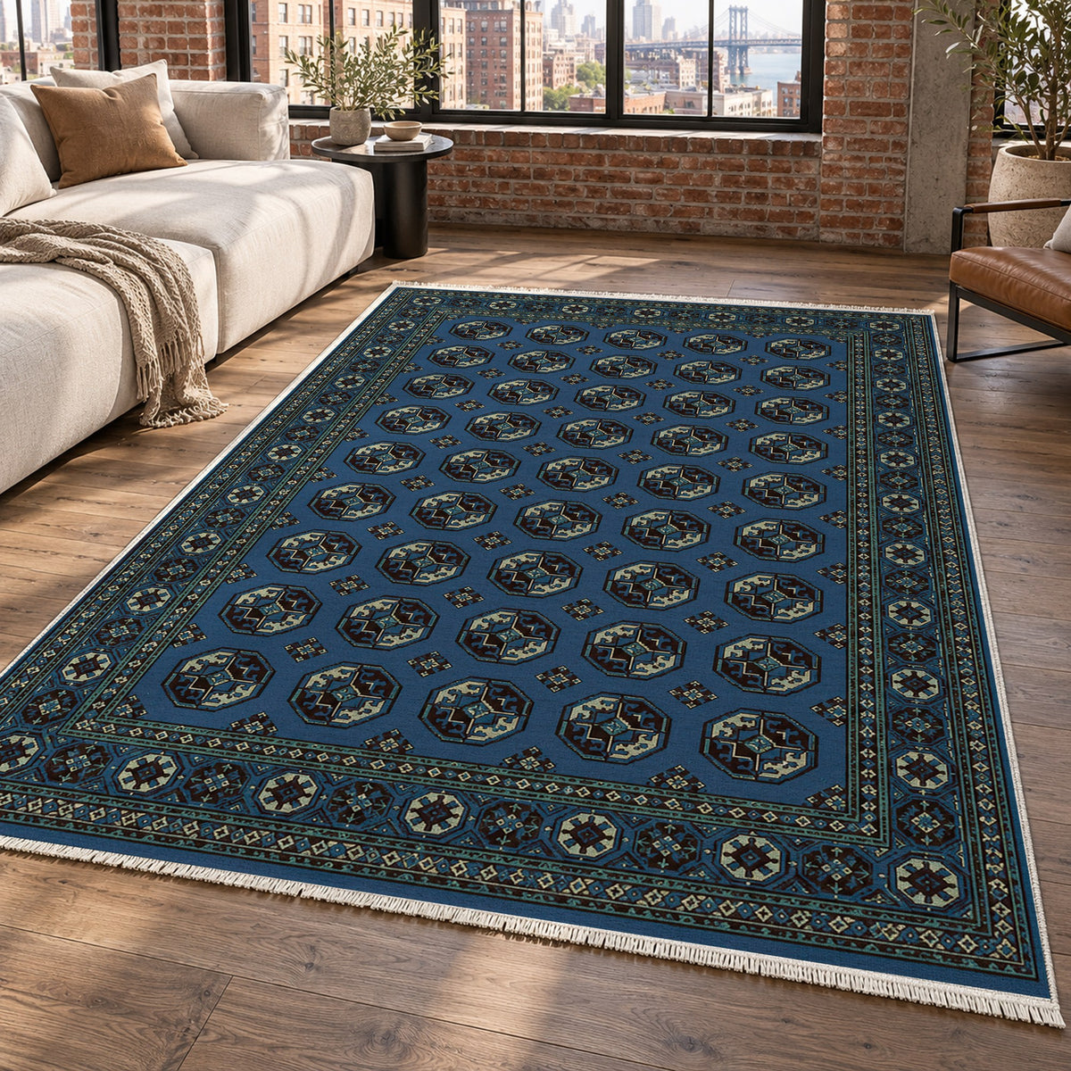 Afghan Red Gul Midnight Indigo Ethnic Washable Rug — new york living