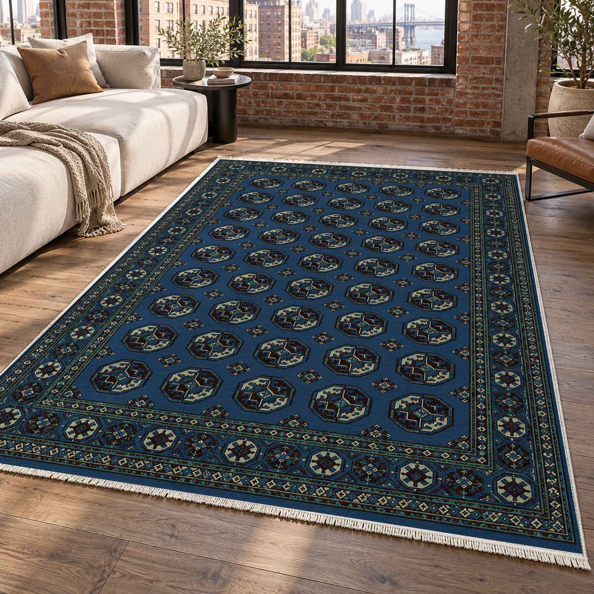 Afghan Red Gul Navy Cream Ethnic Washable Rug — new york living
