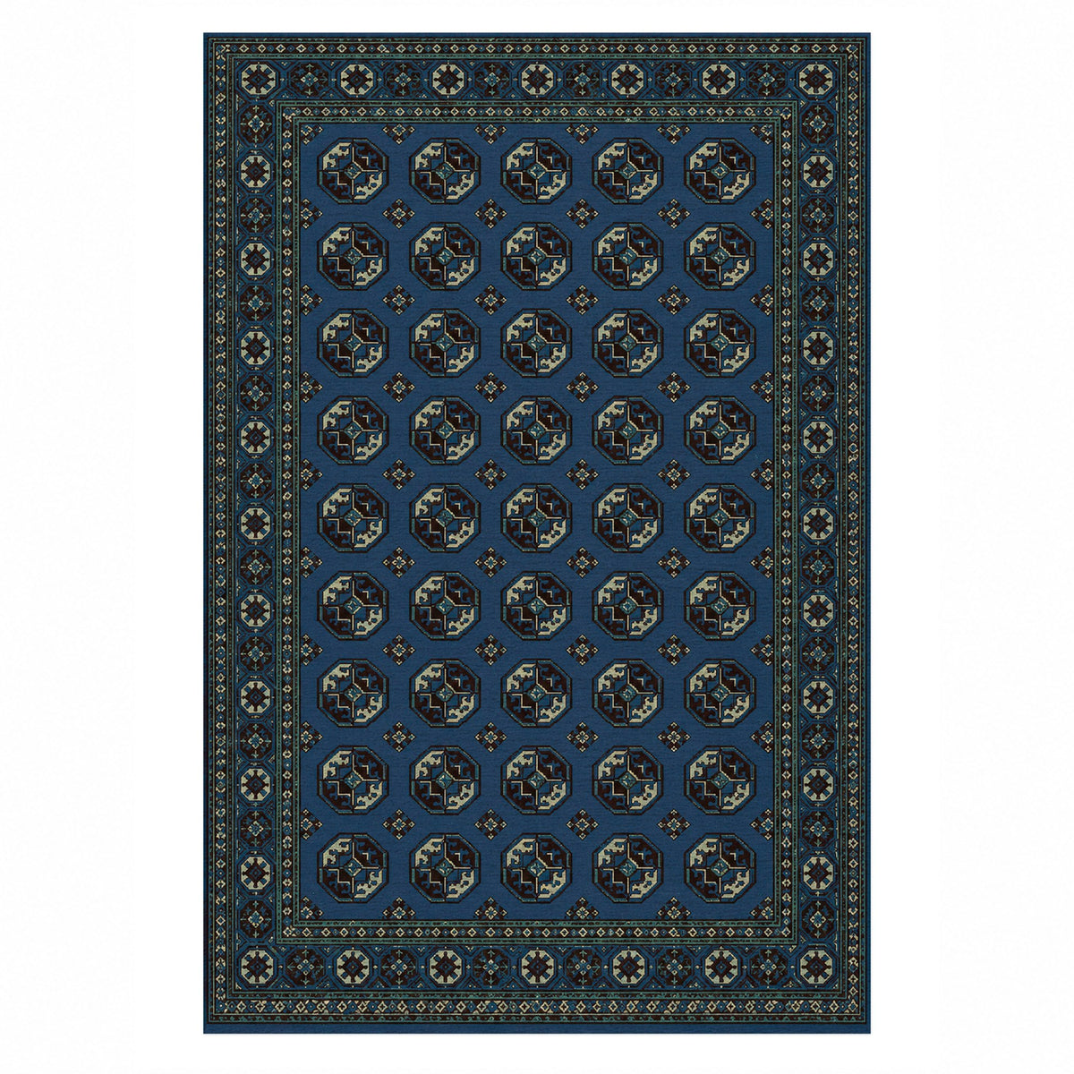 Afghan Red Gul Navy Cream Ethnic Washable Rug — top view