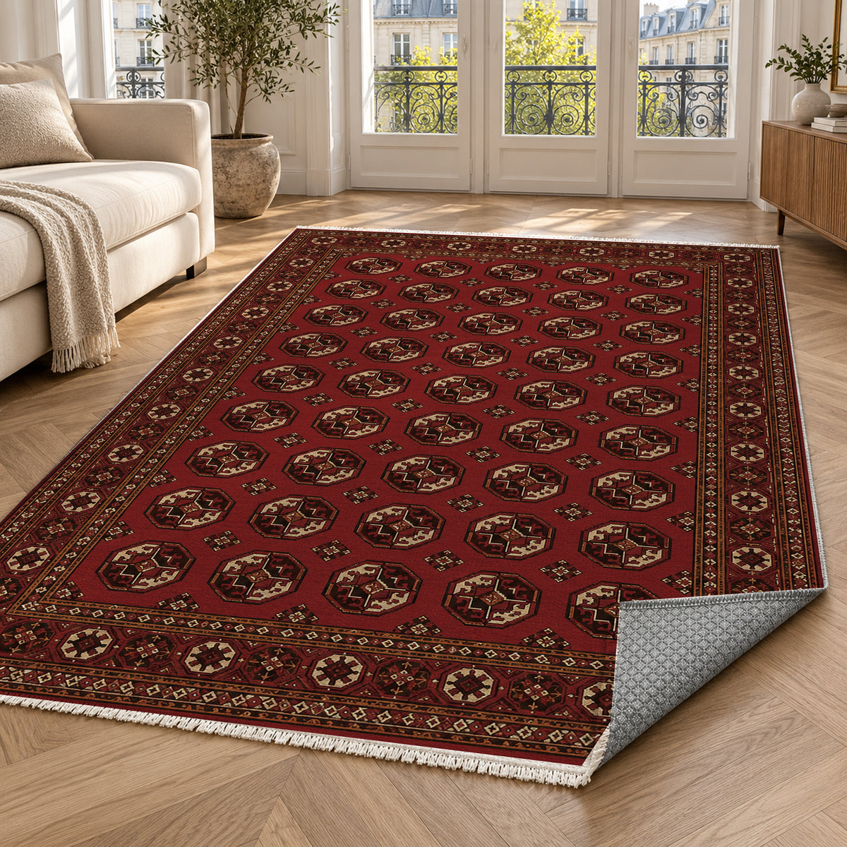 Afghan Red Gul Oxblood Ivory Ethnic Washable Rug — paris living