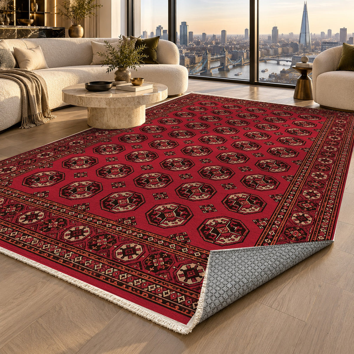 Afghan Red Gul Pomegranate Ethnic Washable Rug — london luxury living