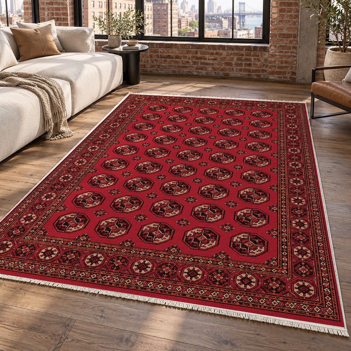 Afghan Red Gul Pomegranate Ethnic Washable Rug — new york living