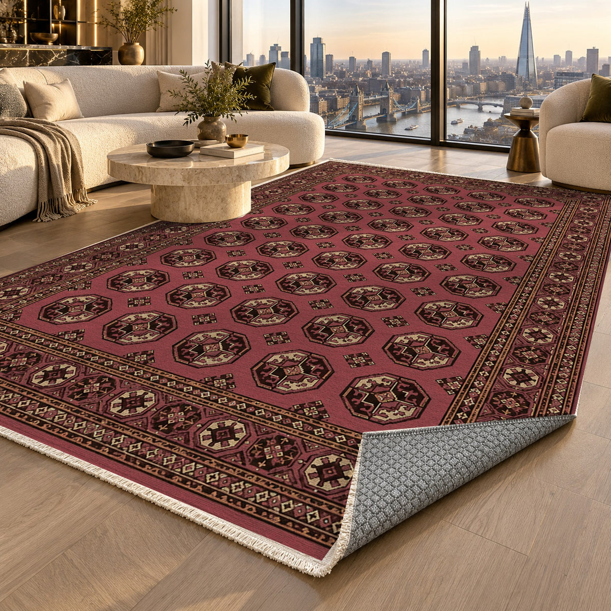 Afghan Red Gul Rosewood Ethnic Washable Rug — london luxury living