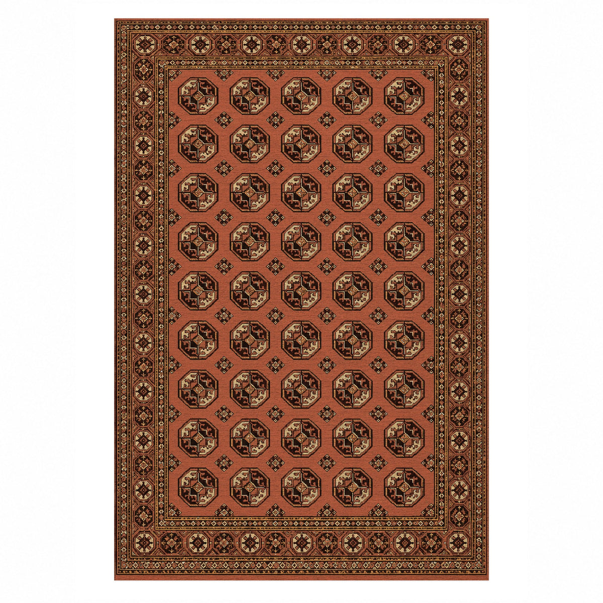 Afghan Red Gul Terracotta Cream Ethnic Washable Rug — top view