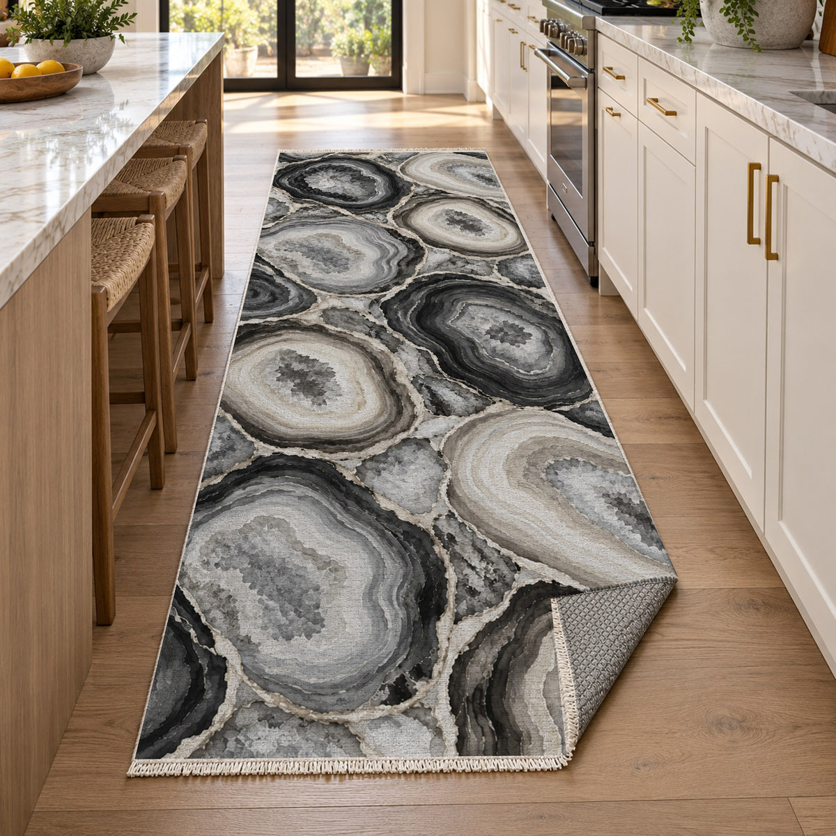 Agate Windows Charcoal Abstract Washable Rug — new york kitchen runner