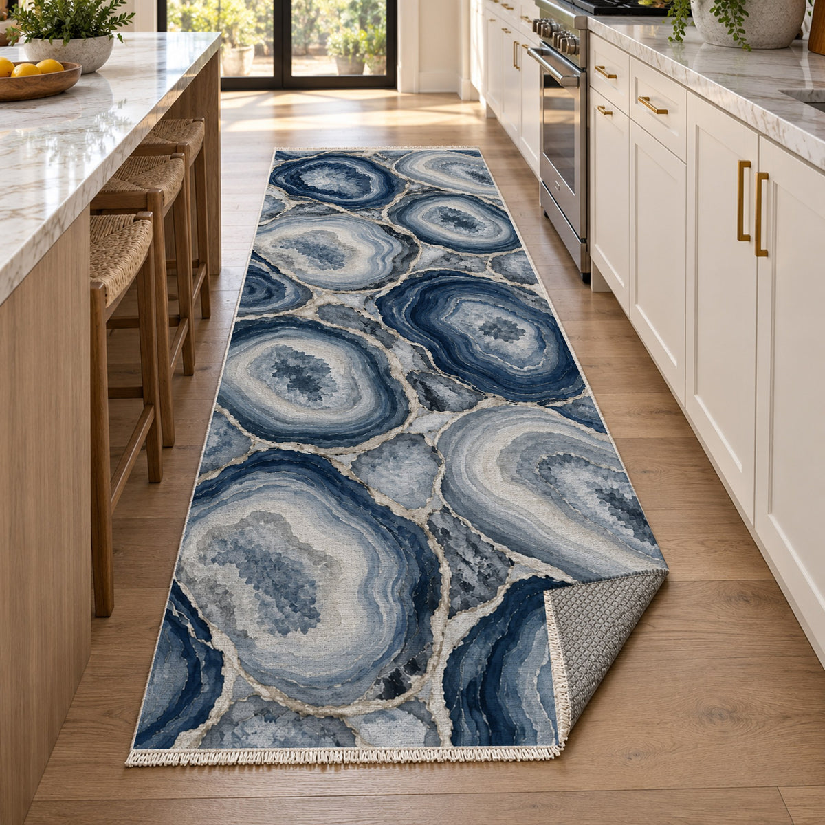 Agate Windows Indigo Abstract Washable Rug — new york kitchen runner