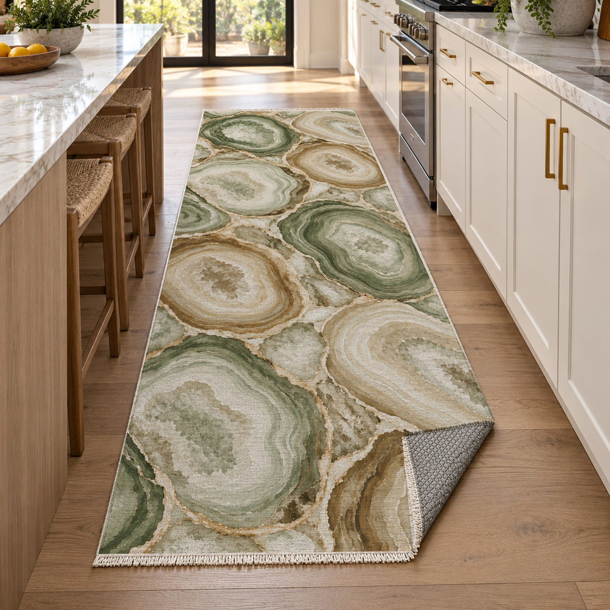 Agate Windows Sage Abstract Washable Rug — new york kitchen runner