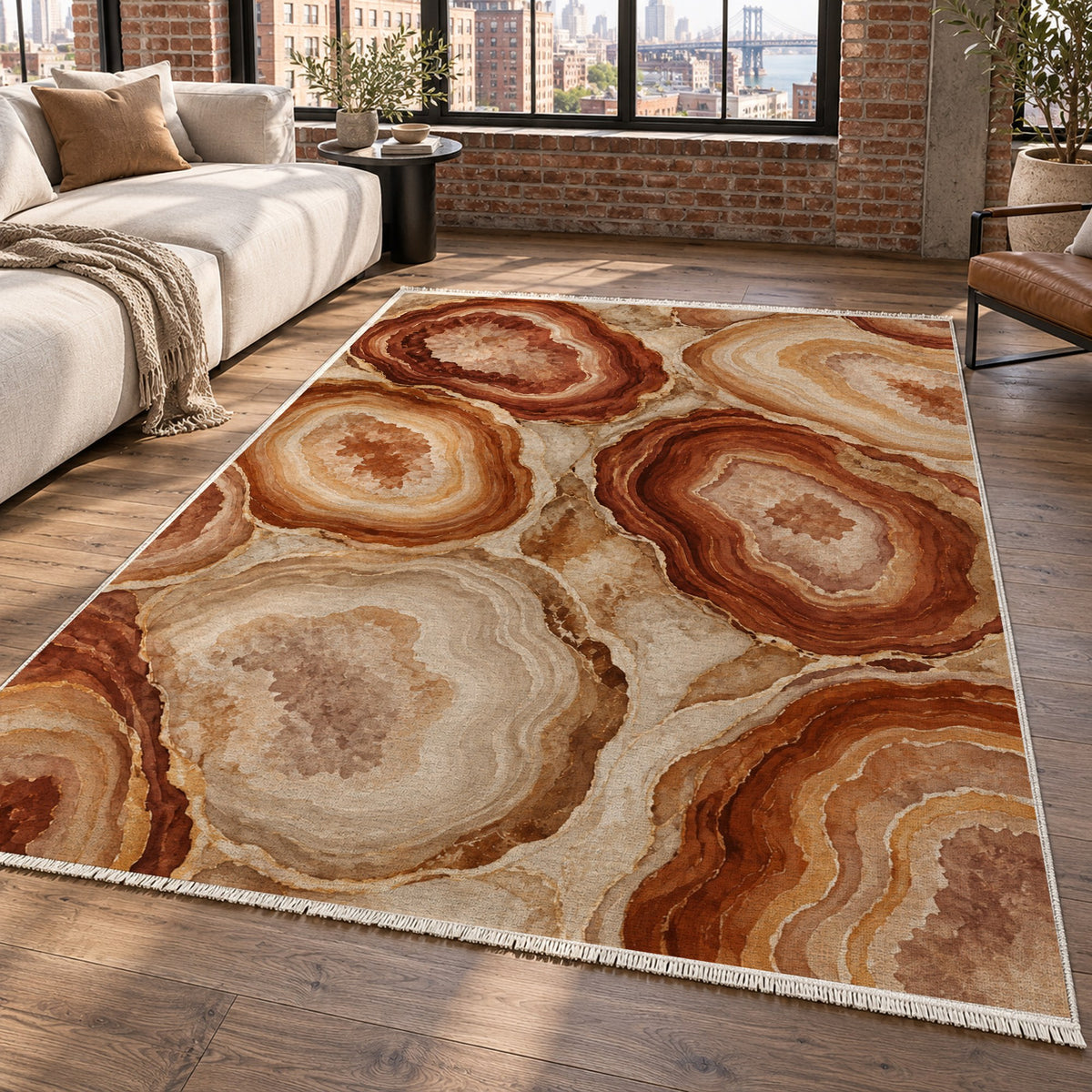 Agate Windows Terracotta Abstract Washable Rug — new york living