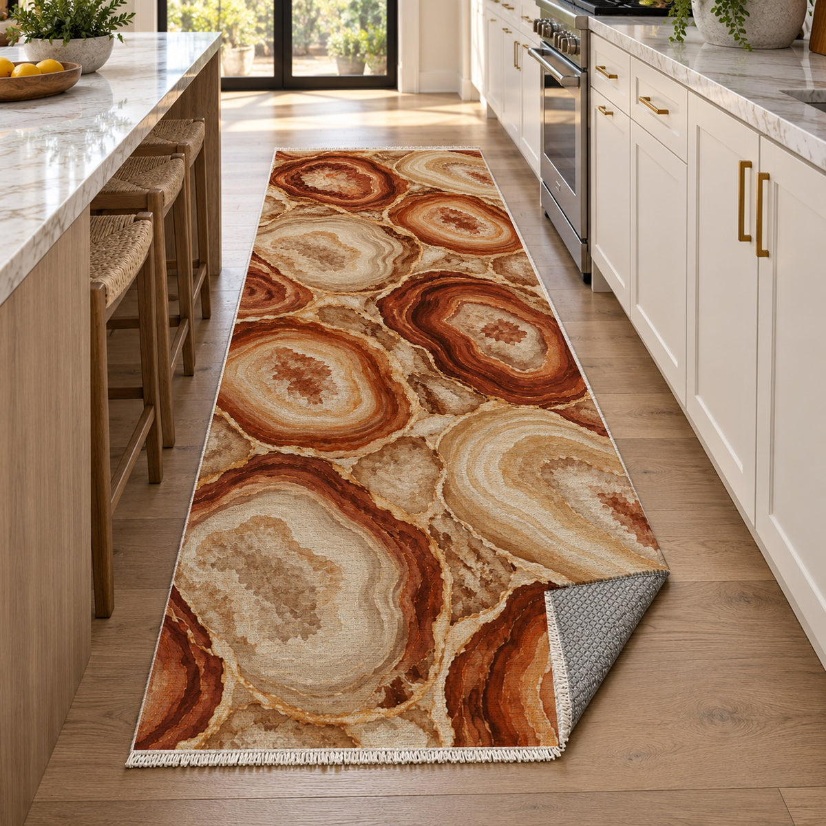 Agate Windows Terracotta Abstract Washable Rug — new york kitchen runner
