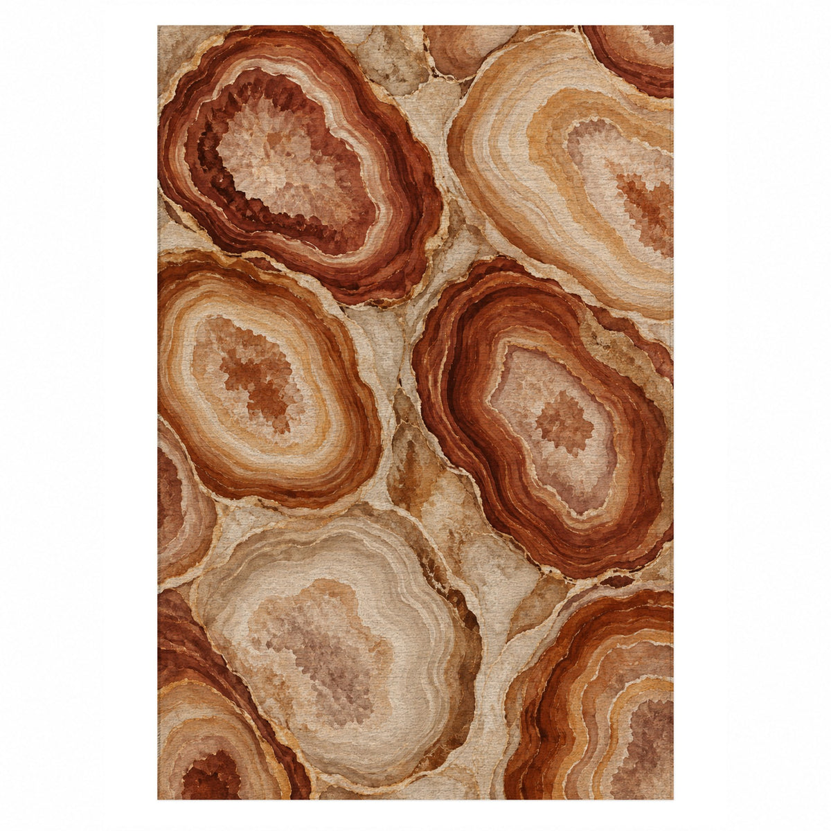 Agate Windows Terracotta Abstract Washable Rug — top view