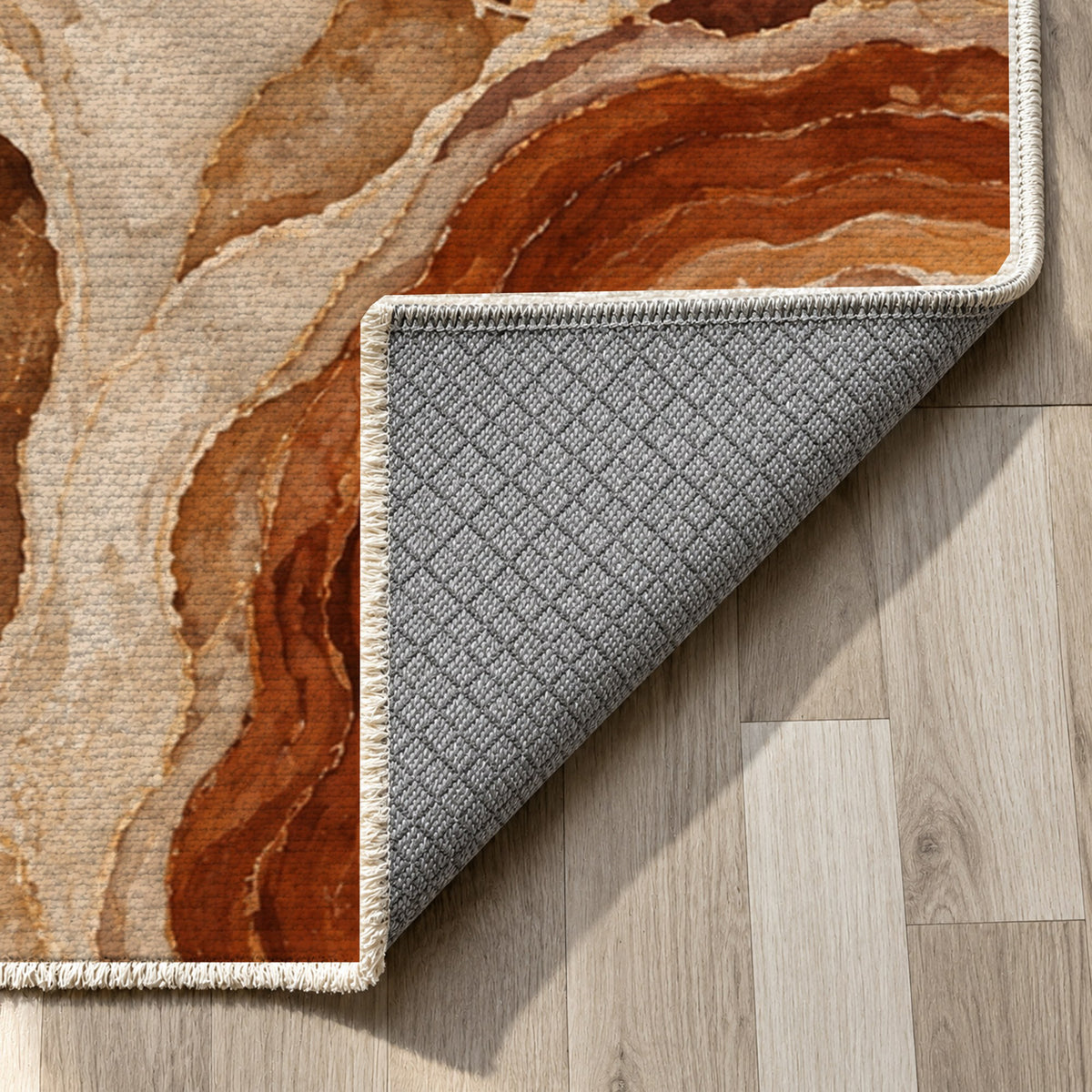 Agate Windows Terracotta Abstract Washable Rug — backing close up