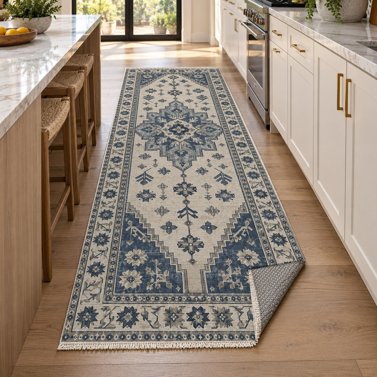 Anatolian Star Blue Ivory Classic Washable Rug — new york kitchen runner