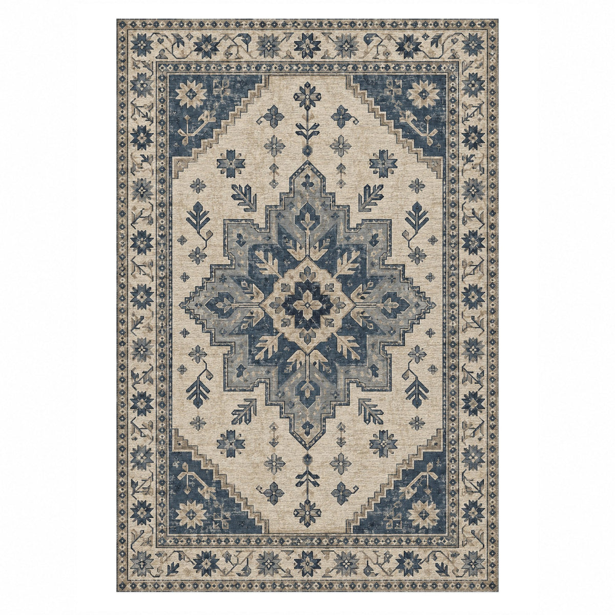Anatolian Star Blue Ivory Classic Washable Rug — top view