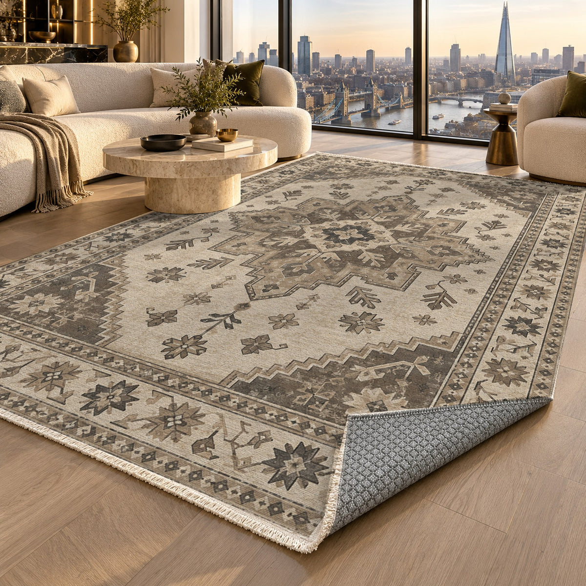 Anatolian Star Ivory Taupe Classic Washable Rug — london luxury living