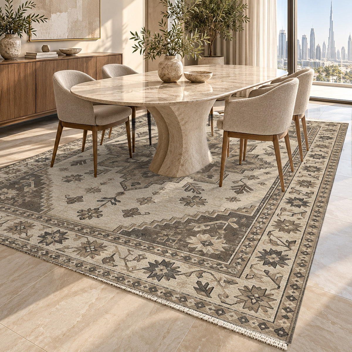 Anatolian Star Ivory Taupe Classic Washable Rug — dubai dining