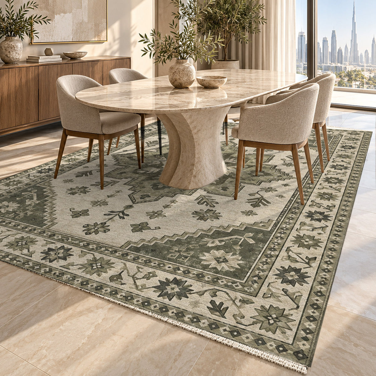 Anatolian Star Sage Stone Classic Washable Rug — dubai dining
